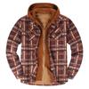 Men's Quilted Lined Button Down Plaid Shirt Add Velvet To Keep Warm Jacket With Hood