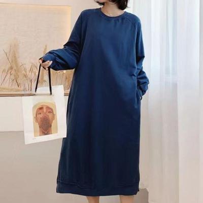 Женская мода Осень Зима Длинный рукав Круглый вырез Свободная талия Повседневные платья