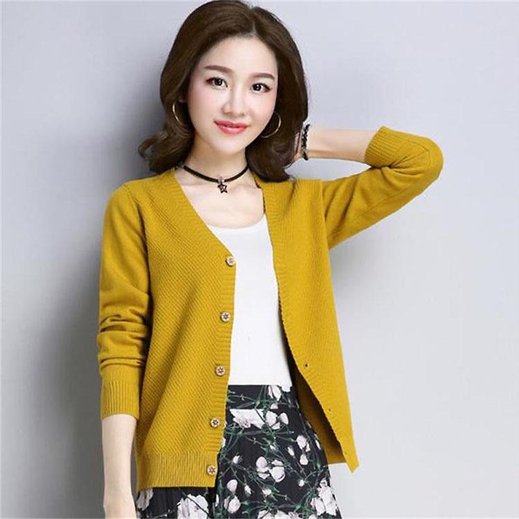 Spring and Autumn Women's Knitwear Solid Color V-neck Knit Single-breasted Cardigan Sweater
