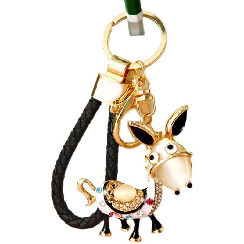 Creative Rhinestone Donkey Car Keychain Metal Keyring Unique Gift Idea For Friends
