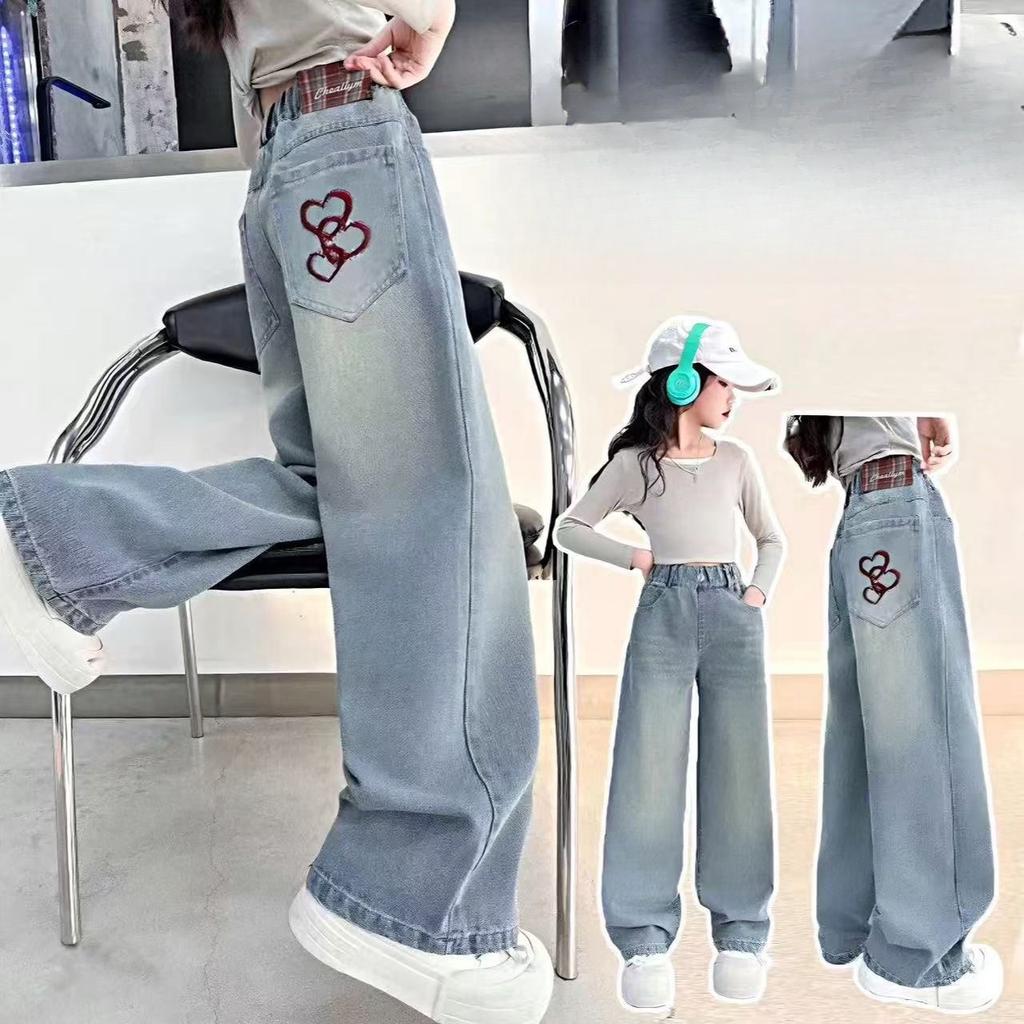 Девичьи джинсовые брюки с широкими штанинами Девичьи осенние стильные длинные брюки Весенне-осенние модные джинсы с прямыми штанинами