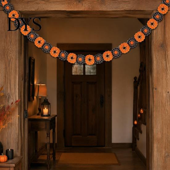 Classroom Garden Party Wall Hangings 10FT Halloween Garland, Spooky Skull Pumpkin Spider Hanging Paper Bunting Easy Assembly Holiday Banners