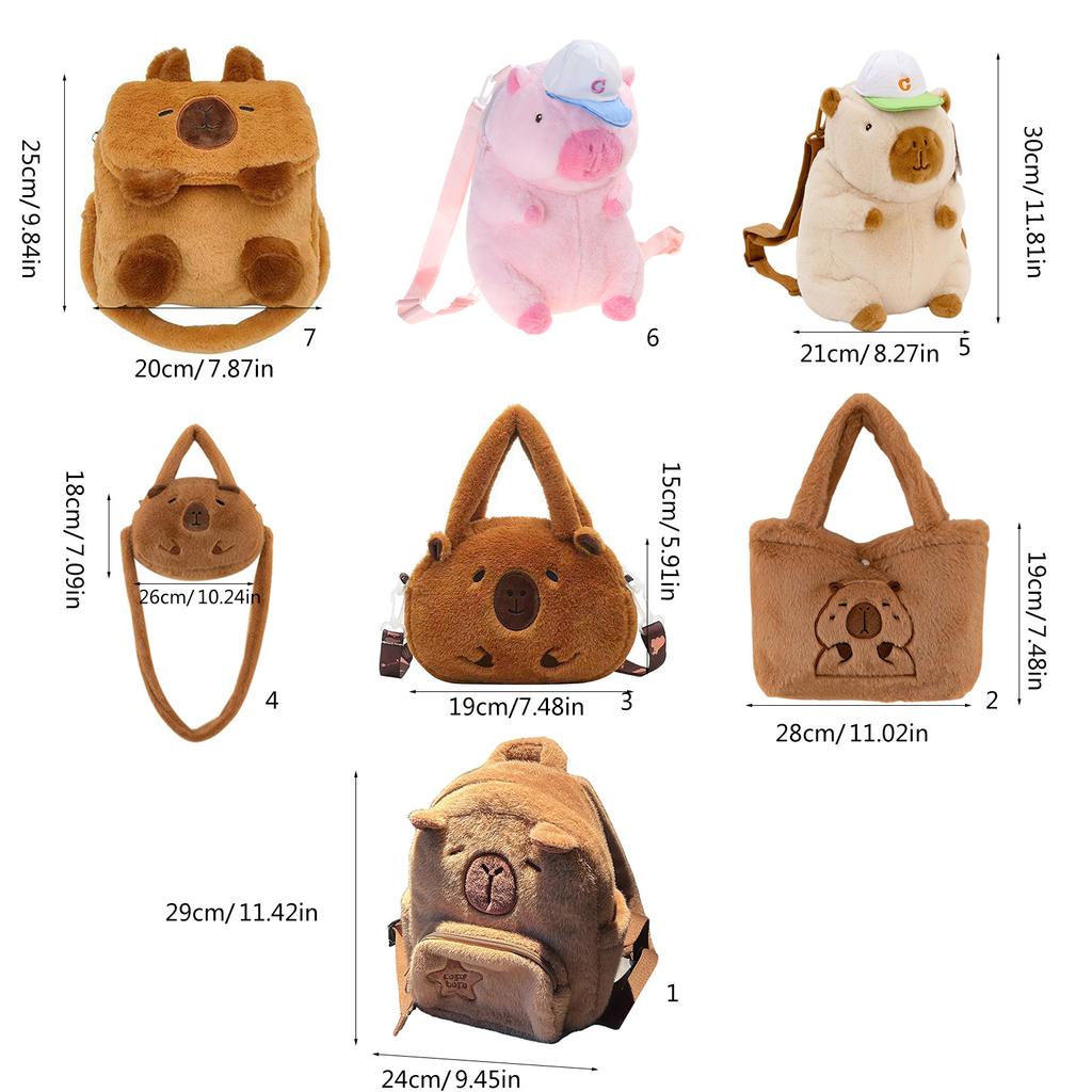 Plush Capybara Backpack Cute Cartoon Animal Stuffed Dolls Shoulder Bag for Students Teens School Bag Crossbody Handbag