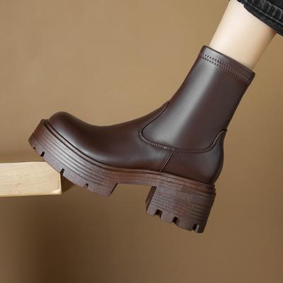 Микрофибра Осенне-зимняя обувь Толстый высокий каблук Толстая подошва Размер 43 Мотоциклетные ботинки Ботильоны на молнии