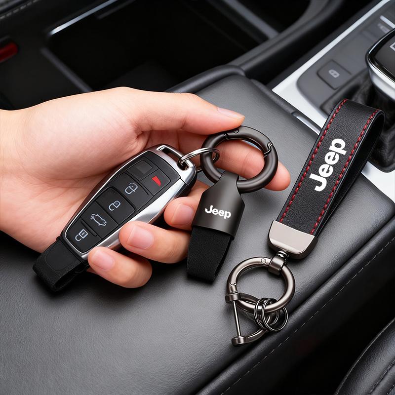 Cup Holders Car Emblem Keychain Suede Key Ring Gift Accessories For Jeep Wrangler JL JK Renegade Grand Compass Gladiator Cheroke