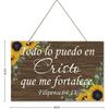 Wooden Quote Sign Sunflower Wall Art Rustic Plaque Filipenses 4:13 Todo Lo Puedo En Cristo Que Me Fortalece C-7 25x40cm Farmhouse Room Decoration