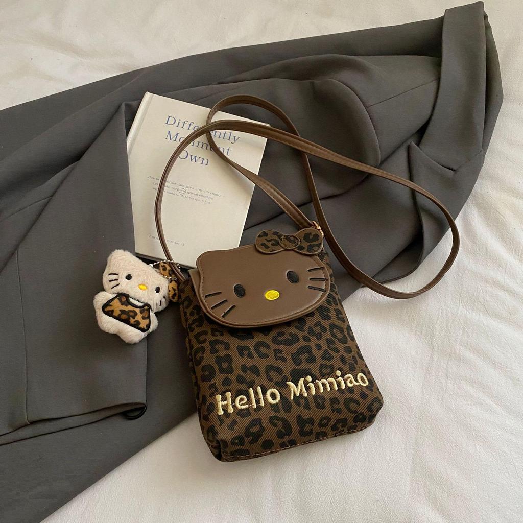 Korean Leopard Print Suede Mini Crossbody Bag - Cute Cat Flap Shoulder Bag for Women