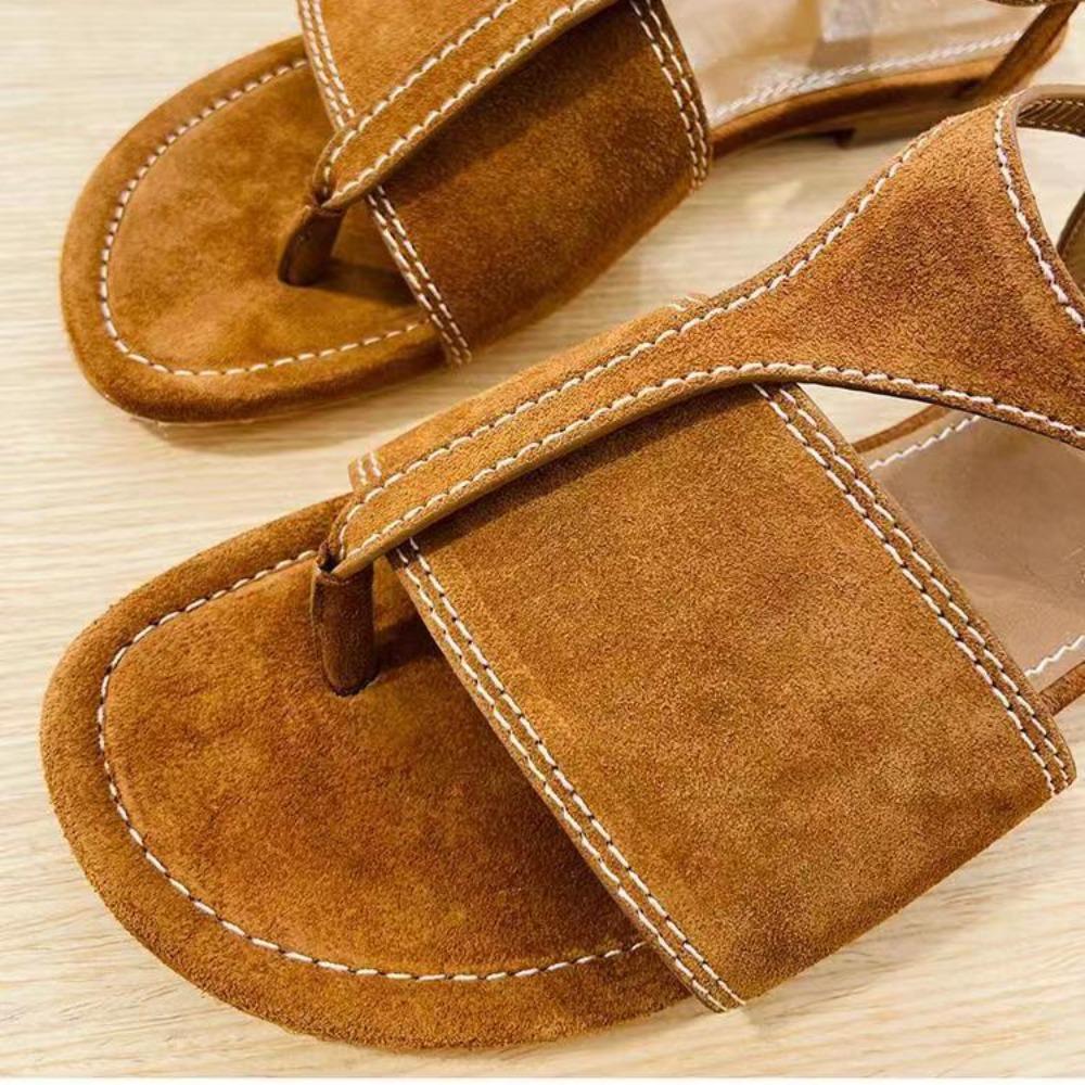 Модные роскошные сандалии летние замшевые римские сандалии на плоской подошве женские кожаные ретро универсальные сандалии с ремешком сзади Zapatos De Mujer