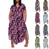 Женское платье макси с цветочным принтом, летнее повседневное платье с коротким рукавом, сарафан с V-образным вырезом, длинные платья с карманами, пляжный отдых