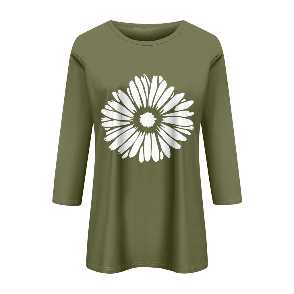 Женская мода повседневный принтованный топ с семью рукавами и круглым вырезом