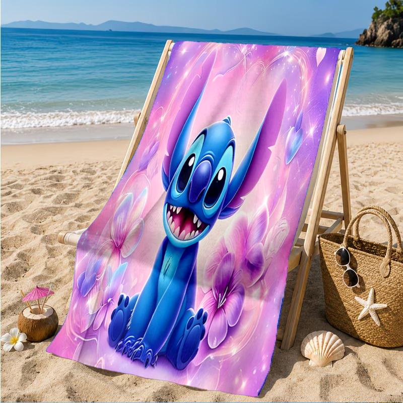 Cartoon Sti-Alien Artwork Printed Microfiber Beach Towel, Soft And Absorbent, Quick-Dry, Ideal for Summer Travel, Beach Essential, Swimming Pool