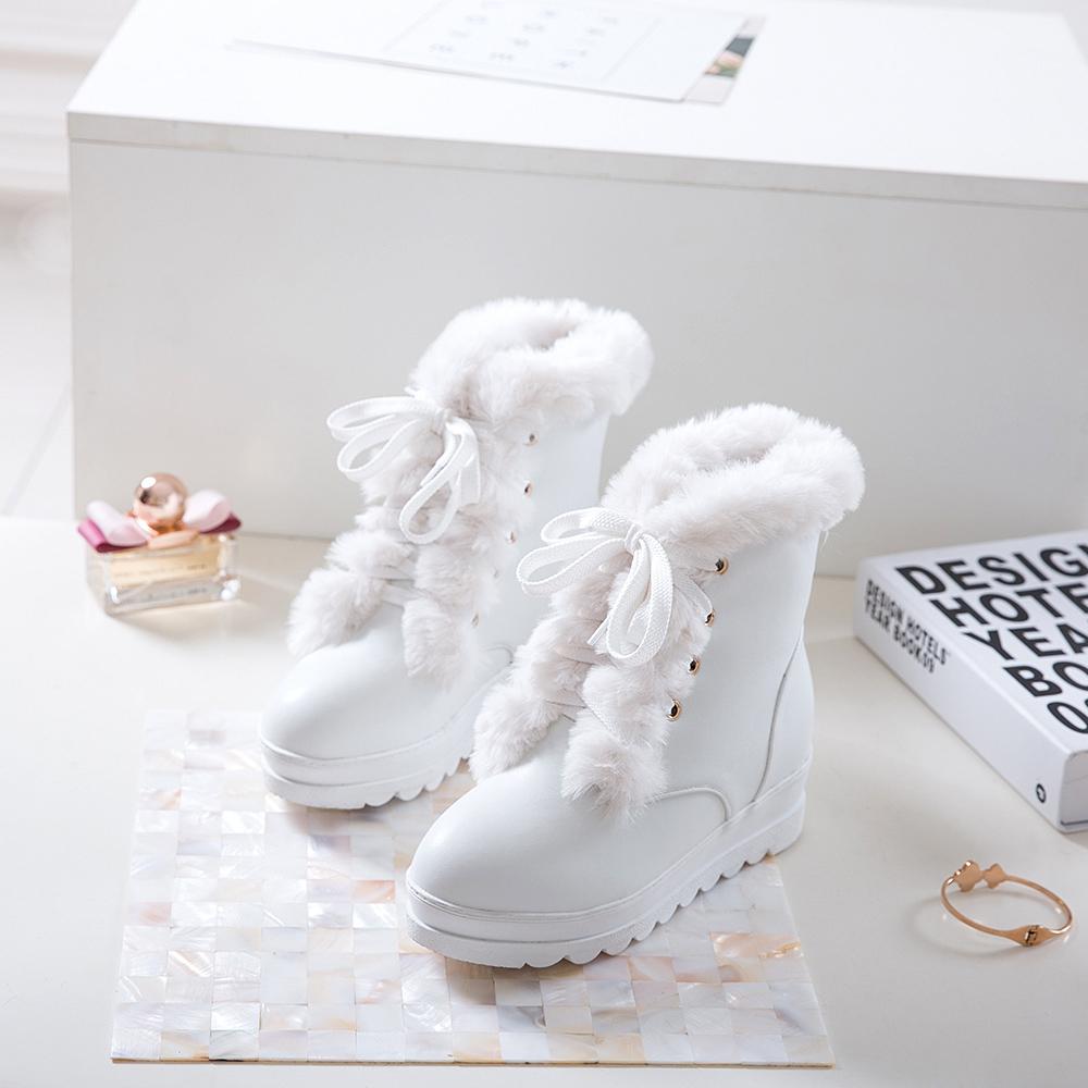 B5/Женские короткие сапоги, зимние длинные плюшевые теплые зимние ботинки, женская обувь оверсайз, высокий покатой каблук, женская обувь