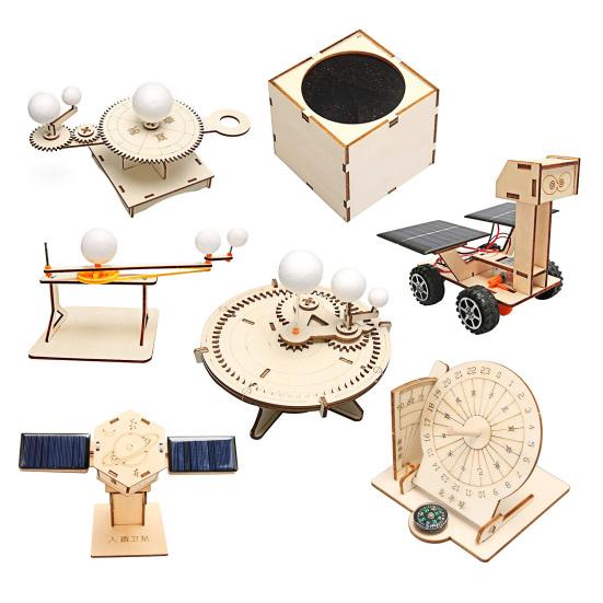 DIY Solar Artificial Satellite Model Kit Educational Handmade Wooden Puzzle Moon Rover