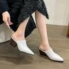 Women's Mid-heel Mules Pointy Chunky Slippers Stylish Sexy Slug-heels 2024 New Fall Elegant Style Slip-on Shoes Zapatos Mujer