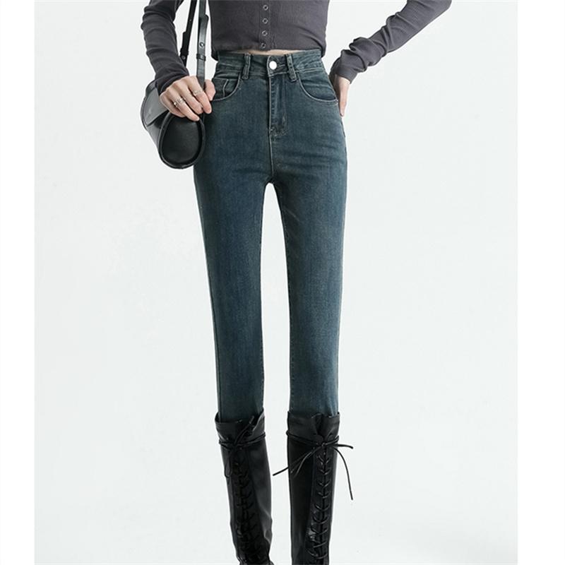 2022 зимние эластичные джинсы скинни в Корейском стиле с высокой талией, модные теплые утепленные джинсовые брюки-карандаш для отдыха, бархатные флисовые джинсы для женщин