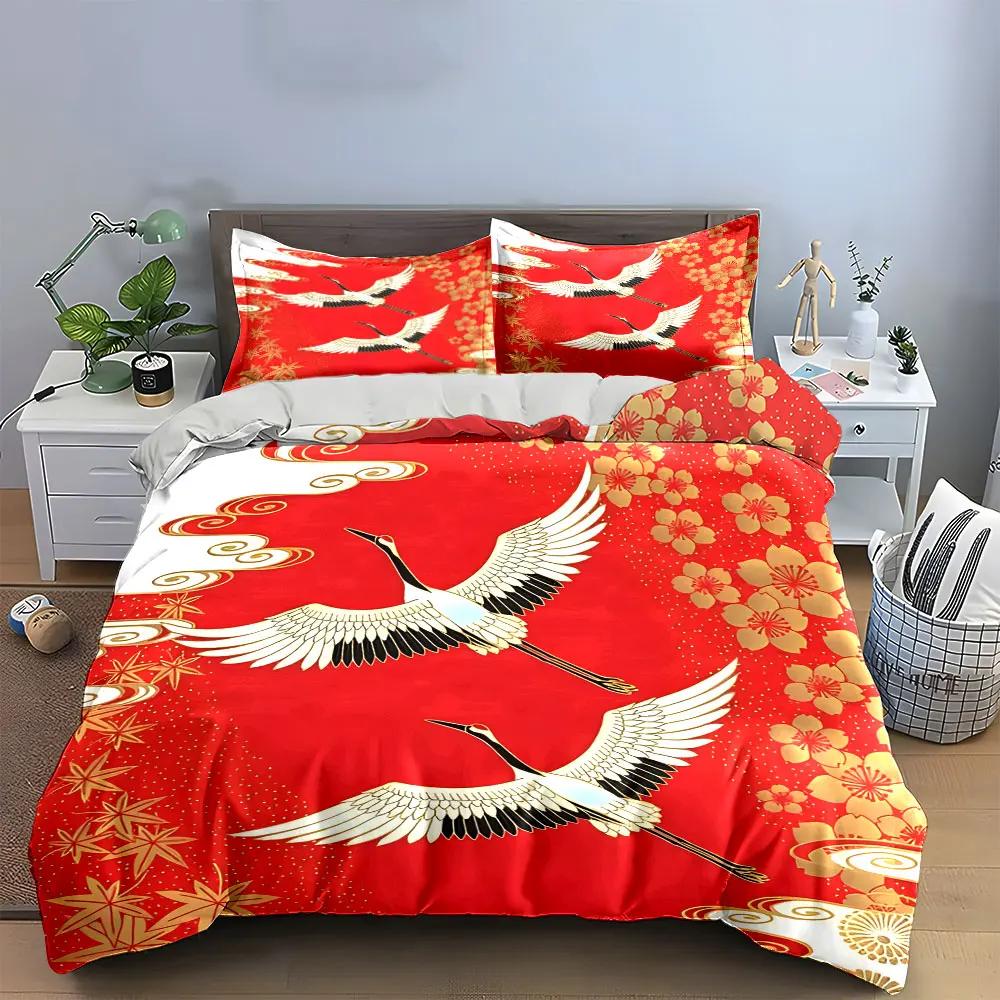 Golden Crane Pattern Decor Set Multiple sizes kid's and adults' bedroom Exquisite 3PC bedding set gift