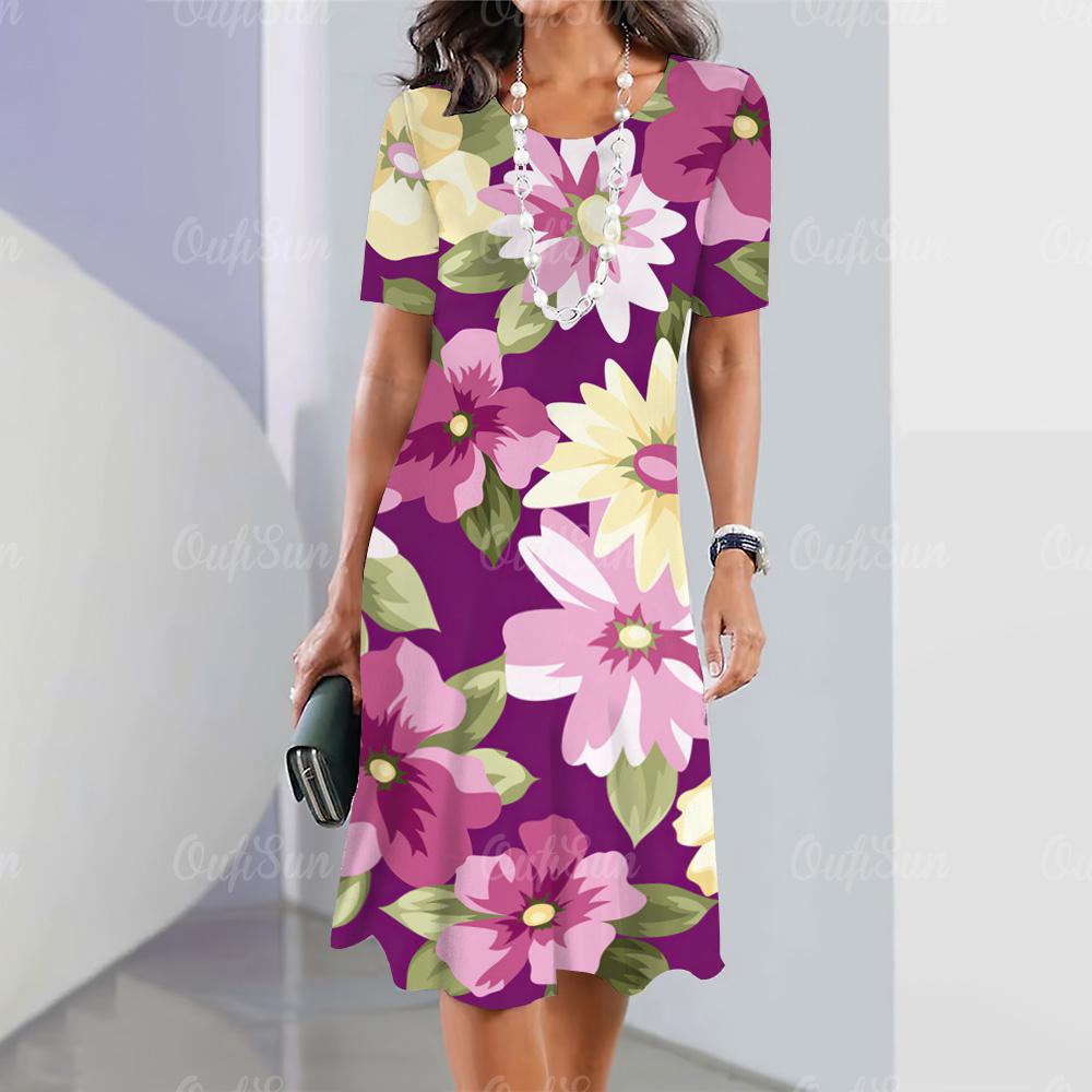 Модные новые женские платья с цветочным принтом 3D, летнее элегантное платье с коротким рукавом, женская одежда больших размеров