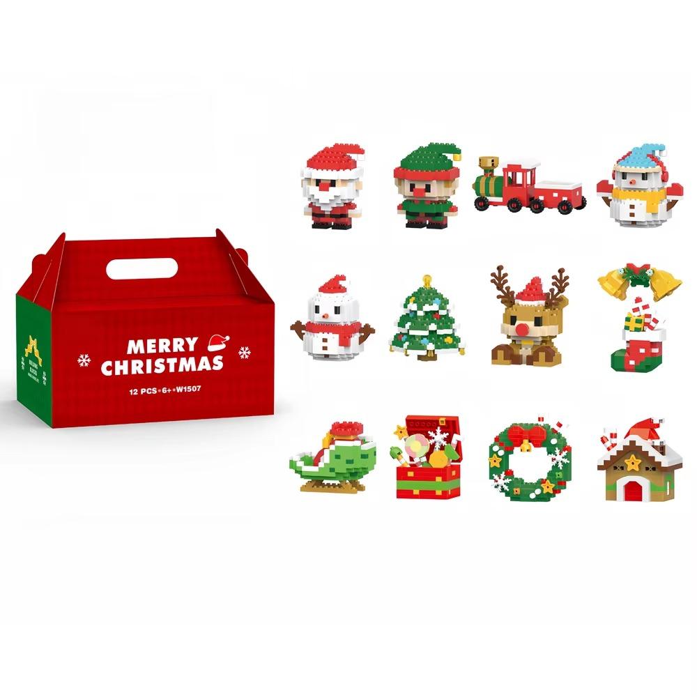 Knew Built Christmas Building Blocks Toys - Веселая игра в коробку с закрытыми дверцами Санта, Рождественская елка, Поезд, Олени - Идеальный подарок для детей