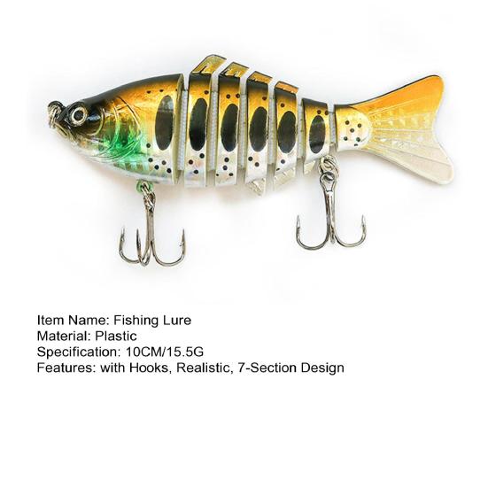 10CM/15.5G Multi-Jointed Fishing Lure with Hooks Realistic 7-Section Swimbait Bionic Hard Artificial Bait Freshwater Saltwater Fishing Accessories