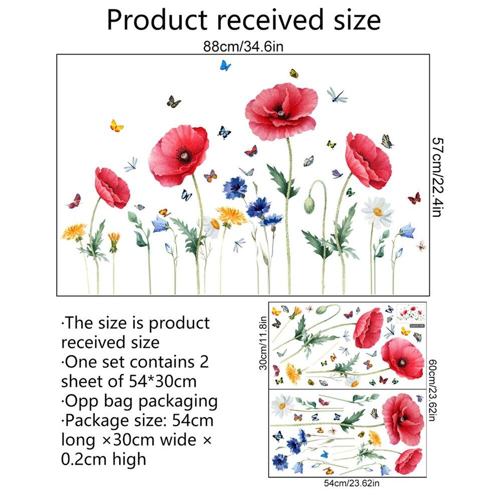 Электростатическая наклейка с цветком и бабочкой, оконное стекло, двусторонняя видимая наклейка на стену, 30*54 см * 2 листа