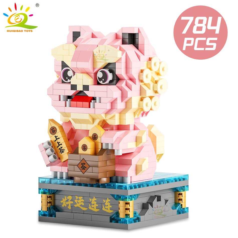 Китайский стиль Lucky Dancing Lion Diamond Micro Building Blocks Украшение стола Кирпичи Детские собранные игрушки для детей