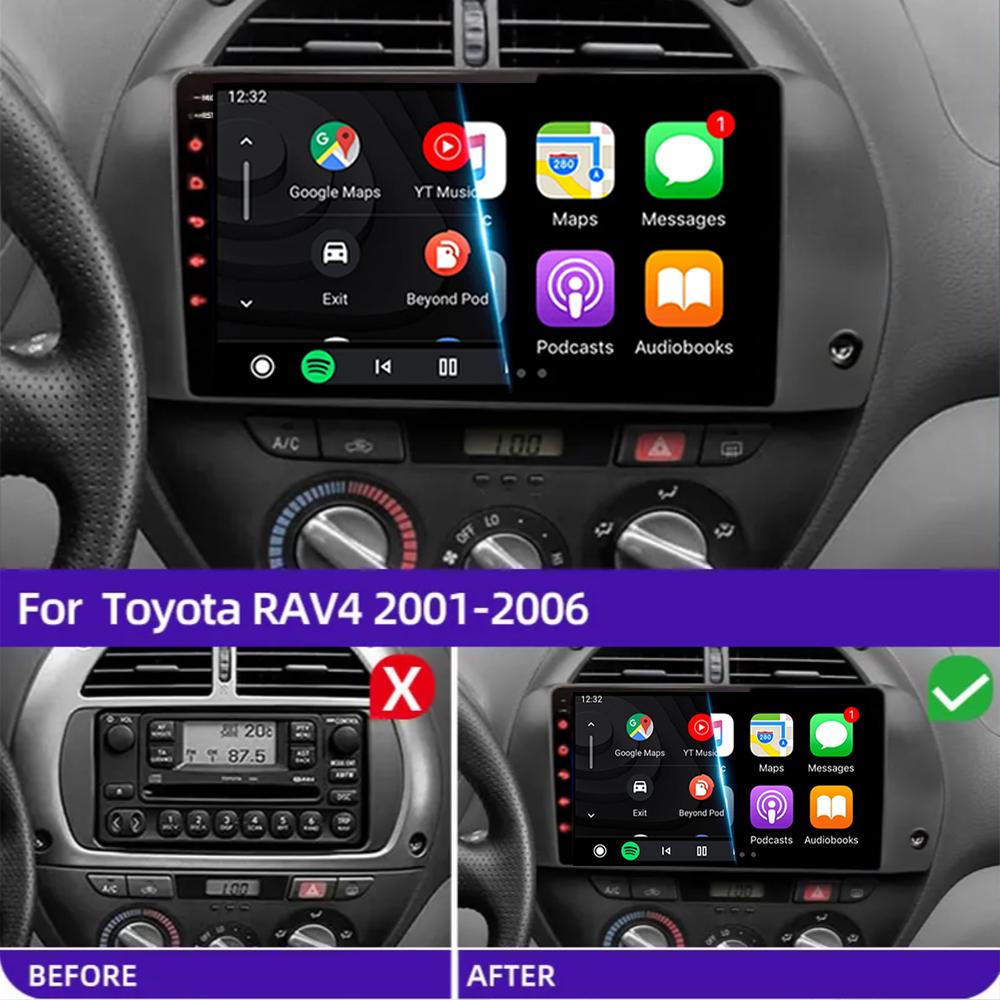 Android 14 Car Radio For Toyota RAV4 Rav 4 2001 - 2006 Multimedia Player Carplay QLED Touch Screen Auto Stereo 4G WIFI