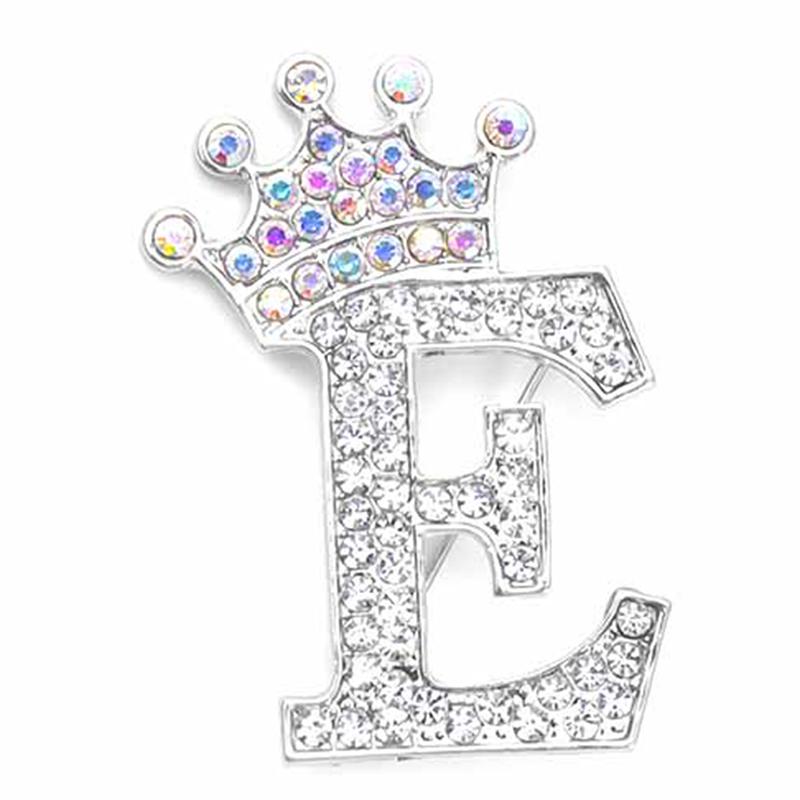 Fashion Crown 26 Initial Letters A To Z Crystal Rhinestone Brooch Pins Women