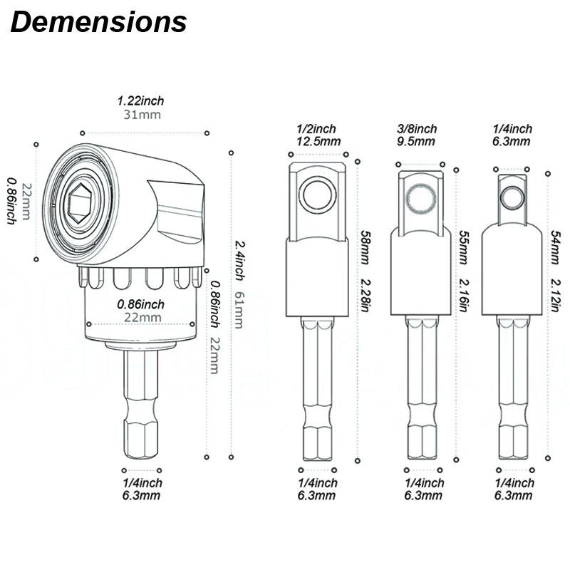 Угловой патрон для дрели, насадка на 105 градусов, шестигранный адаптер, удлинитель, набор для электроинструмента, вращающаяся отвертка, держатель бит, гайка