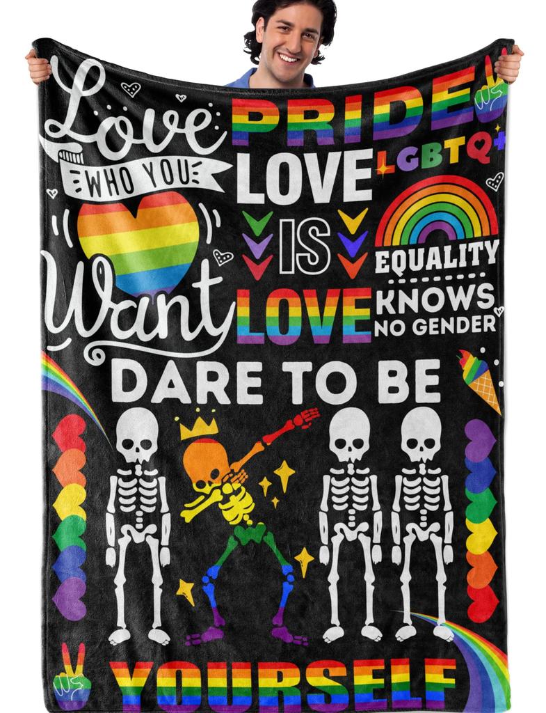 Throw Blankets LGBT Gay Pride Lesbian Rainbow Flannel Blanket for Couch Sofa Blankets Large Bedding Gifts for Christmas New Year