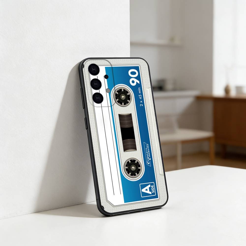 R-Retro Cassette Tape Phone Case For Samsung S25,S24,S21,S22,S23,S30,Ultra,S20,Plus,Fe,Lite Black Shell