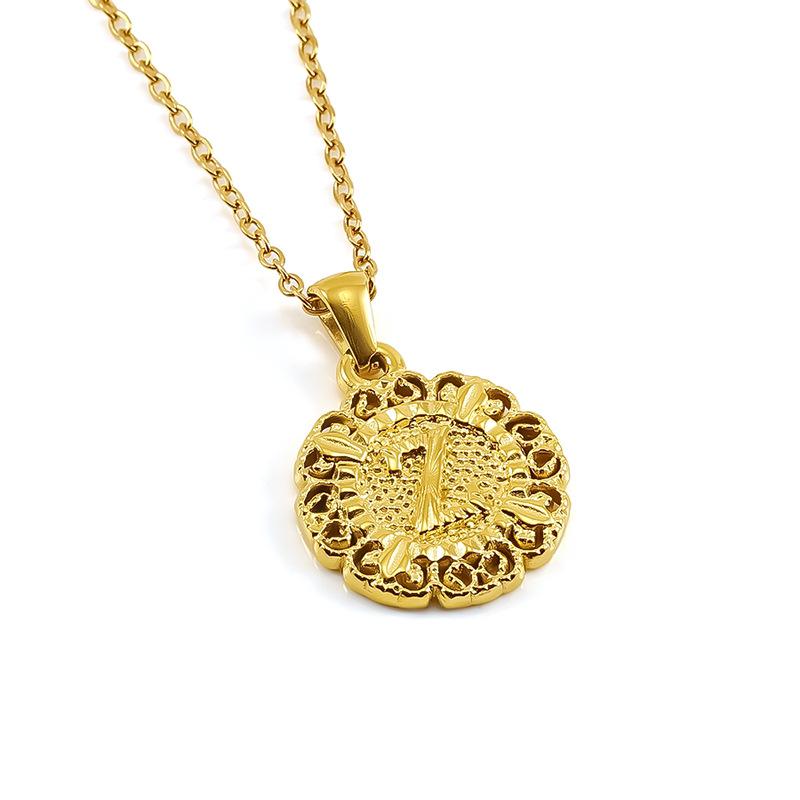 25 лет новой моды, титановая сталь, подвеска с буквой, цепочка для ключицы, ожерелье с круглым тисненым дизайном, персонализированное универсальное для мужчин и женщин