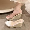 Fashion Transparent with Wedge Heels Slippers Summer Woven Bottom Waterproof Table Women's Shoes High-end One-word