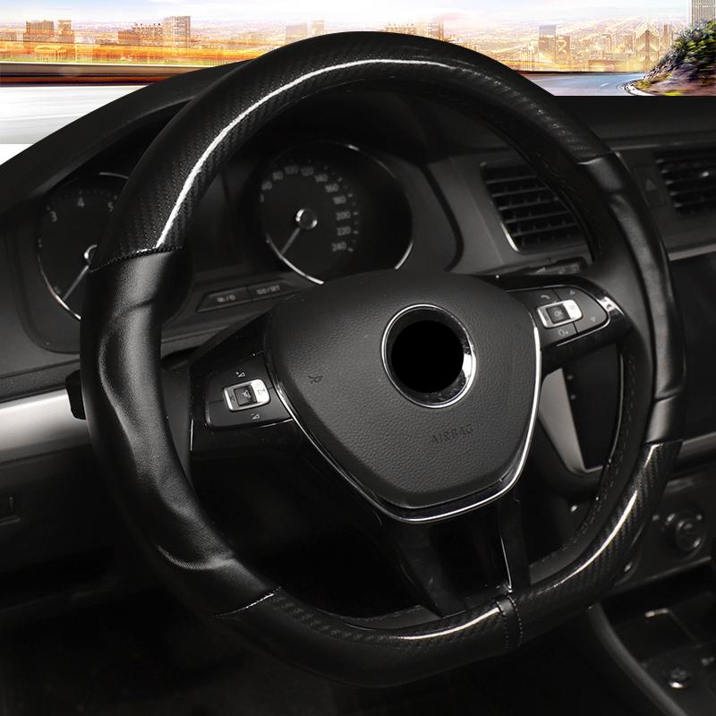 Чехол на руль автомобиля VW Golf 7 DERMAY, нескользящая мягкая кожа из микроволокна + аксессуары для интерьера из углеродного волокна