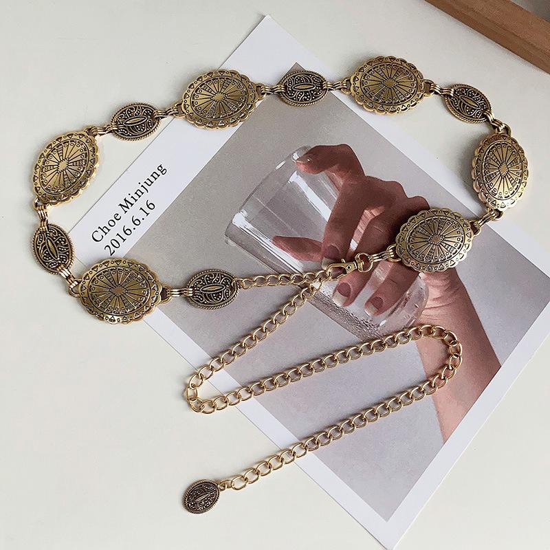 Винтажный стиль женская металлическая круглая цепочка на талию женская резная декоративная серебряная металлическая цепочка с поясом для юбкидля женщин AB001