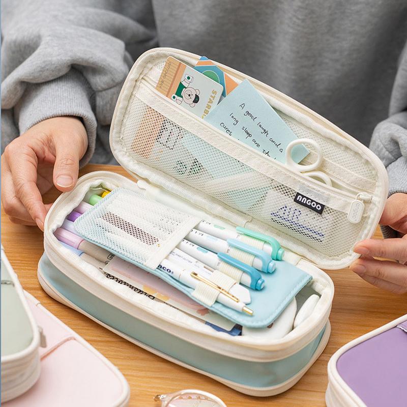 Kawaii Green Pencil Cases Big Capacity Cute Pouch Holder Canvas Bag Washable School Supplies Korean Cancelware