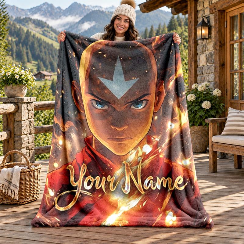 Avatar The Last Airbender Custom Name Flannel Blanket Personalized Soft Warm Plush Throw Blanket Customized Gift for Family Friends