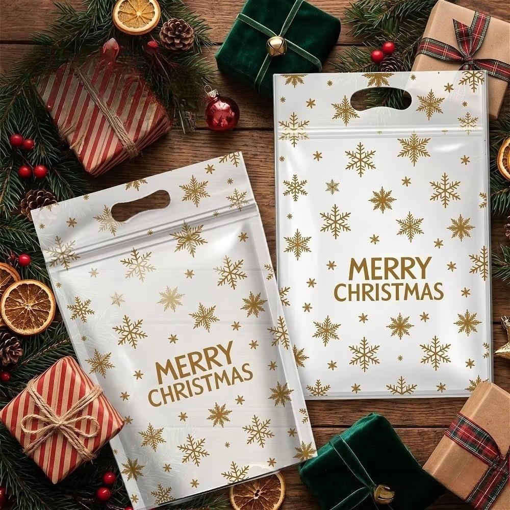 50pcs Stand-up Design Christmas Sealing Bags Plastic Packaging Bags Gift Wrapping Bags Xmas Holiday