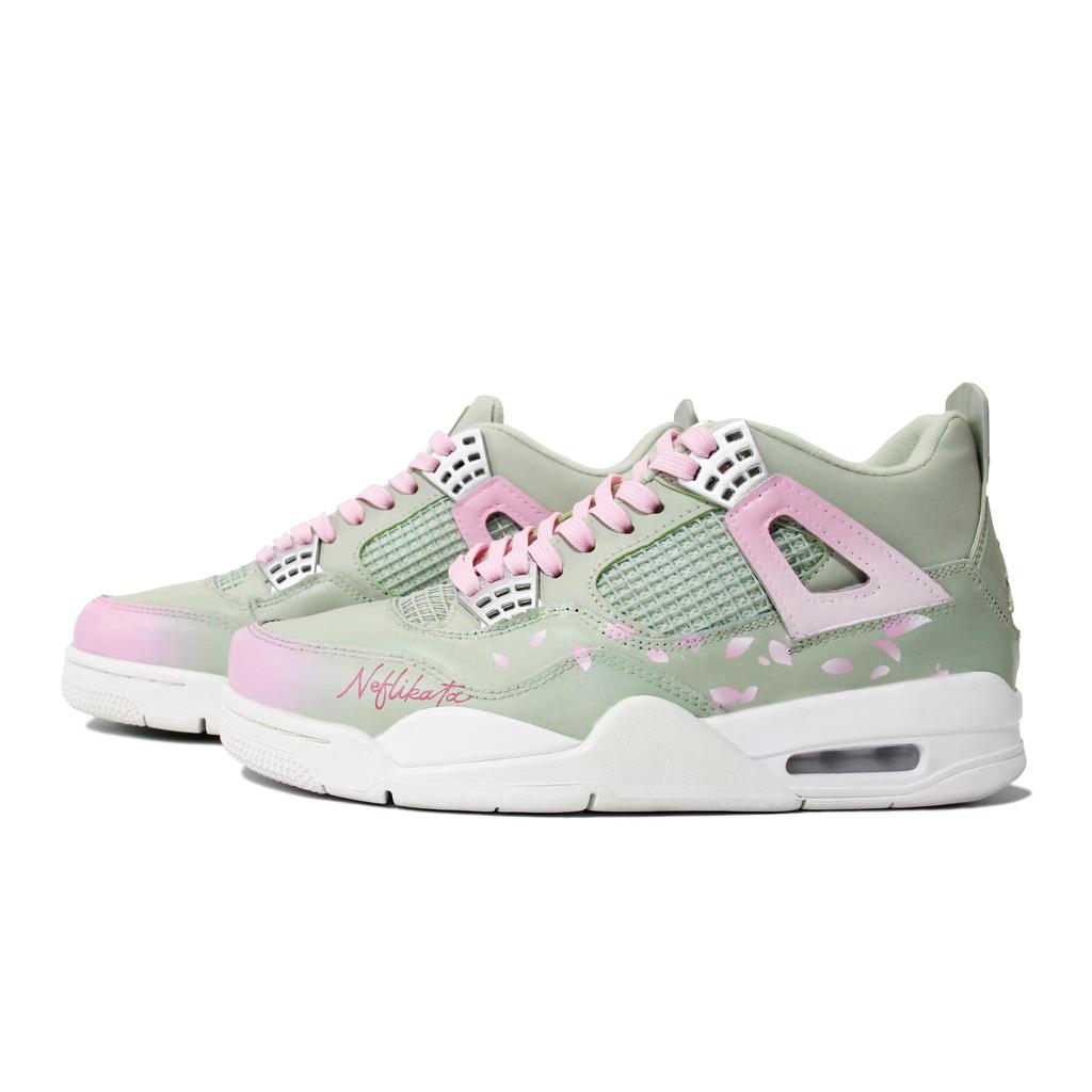 Jordan Air Jordan 4 Walking Planet, Весенний Летающий Цветок, Средние, Винтажные Баскетбольные Кроссовки, Женские, Зеленый Розовый HV0823-003(Команда1492-)