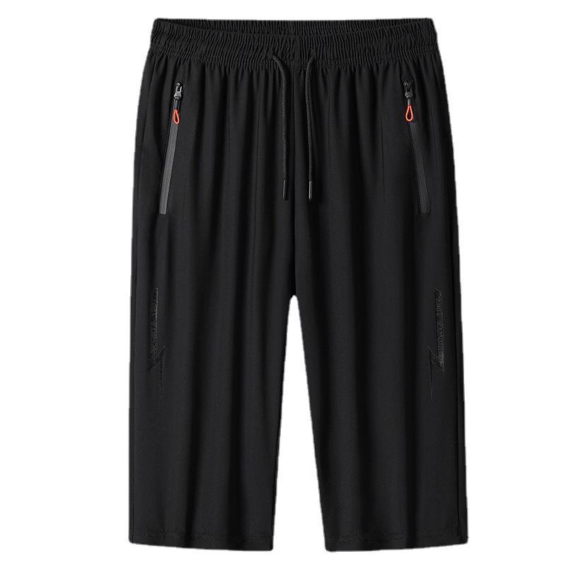 Мужские спортивные шорты-капри больших размеров из быстросохнущего ледяного шелка с принтом молнии