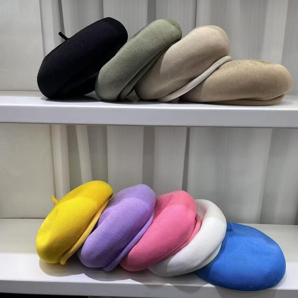 Maillard Brown Three Dimensional Breathable Knitted Beret Women's Autumn and Winter Face Decoration Versatile Hat