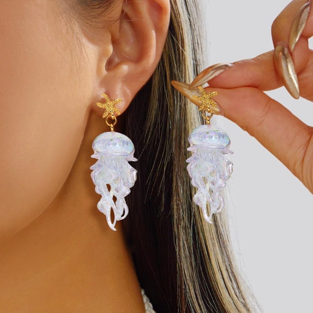 Acrylic Jellyfish Dangle Earrings Creative Starfish Charm Earrings Beach
