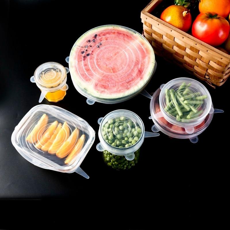 6 Pcs/Set Silicone Cover Fresh Keeping Stretch Lids Caps for Food Pot Dish Kitchen Accessories