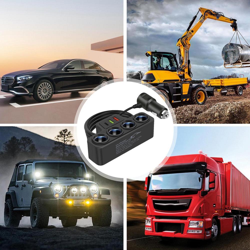 Car Charger Multiple Ports 1 To 4 Car Adapter With PD 30W/QC3.0 Fast Charging High-Speed Car Charging Station Vehicle Charging