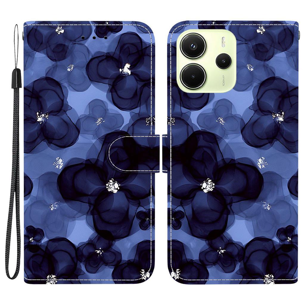 Для Xiaomi Redmi Note 14 4G (164,84мм) Кожаный чехол-кошелек с принтом, подставка, чехол для телефона с ремешком