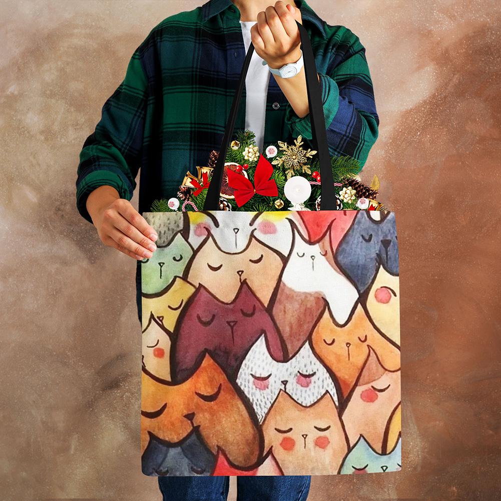 Милая Кавайная Мультяшная Аниме Кошка Принт Льняная Сумка-Тоут Женская Модная Сумка Школьная Дорожная Сумка Через Плечо Многоразовая KTY