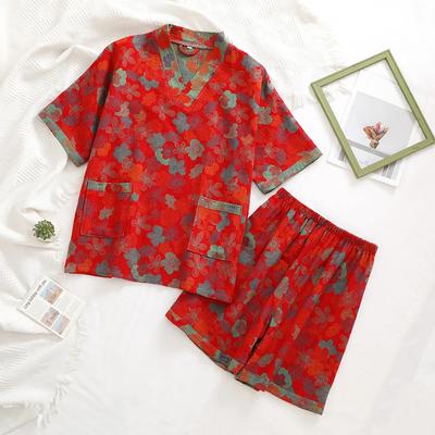 Пижамные комплекты из жаккардовых шорт для сауны для женщин и мужчин с короткими рукавами из двойной марли, сморщенная хлопковая пижама, одежда для сна