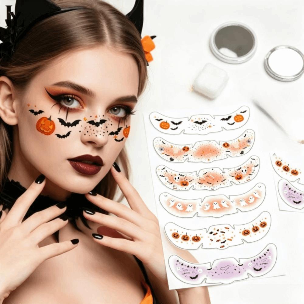 Waterproof Facial Tattoo Stickers Ghost Pumpkin Bat Ghost Stickers Halloween Party