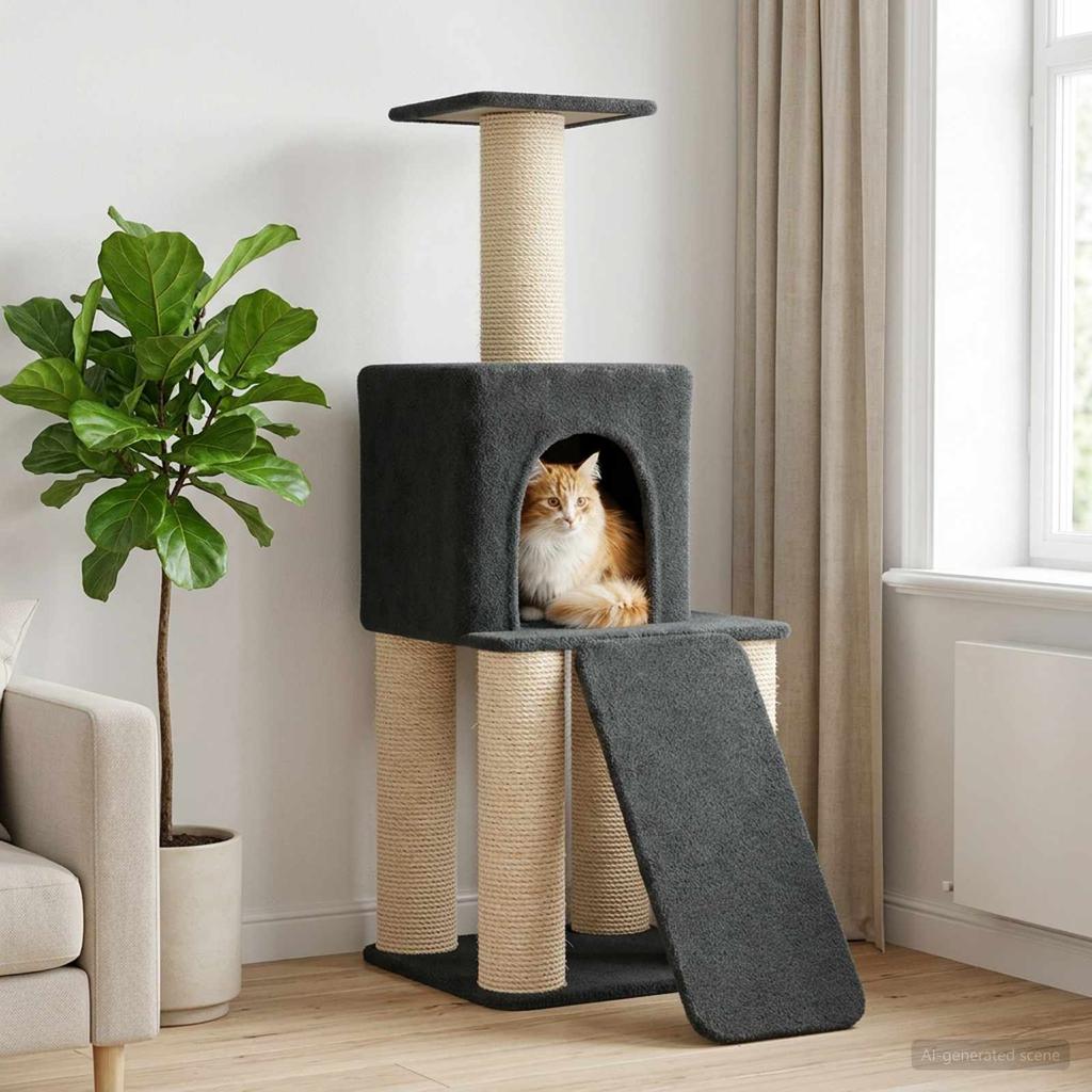 Cat Tree with Sisal Scratching Posts Dark Grey 146 cm