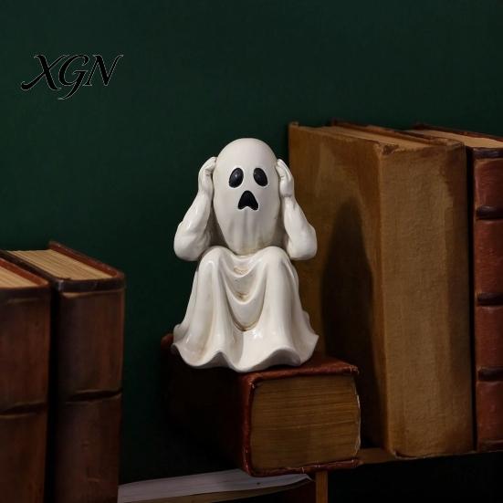 Creative Holiday Collection Figurines Halloween Ghost Figurine, Resin Miniature Chain Ghost, Face-Palm Pumpkin Craft Ornaments for Collections