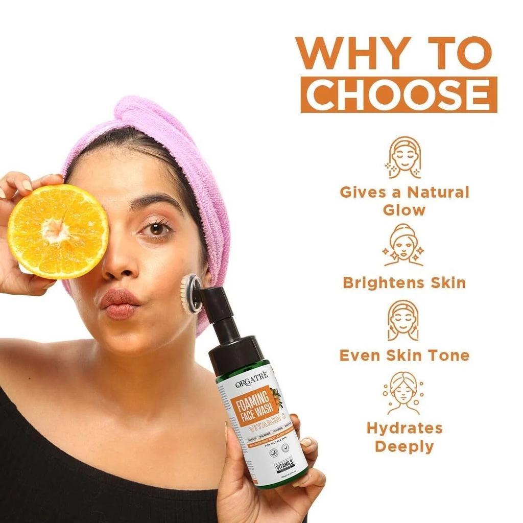 Orgatre Vitamin C Foaming Face Wash With Silicon Brush 100ml